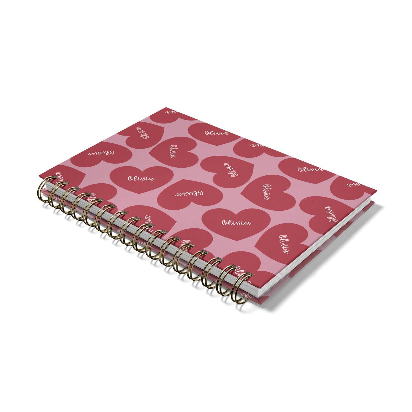 Personalised Valentine Heart Notebook with Bronze Coil Laid Flat
