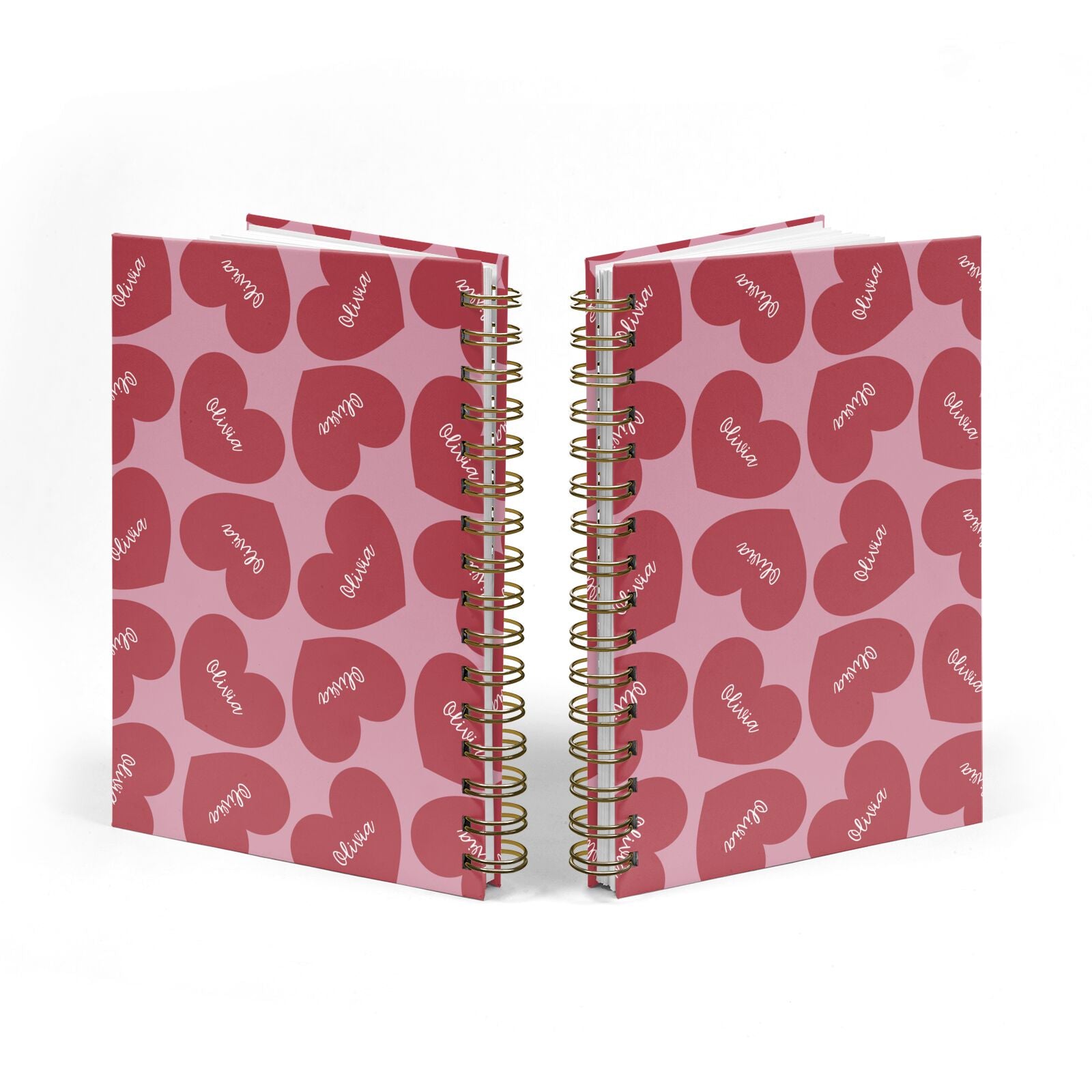 Personalised Valentine Heart Notebook with Bronze Coil Spine View