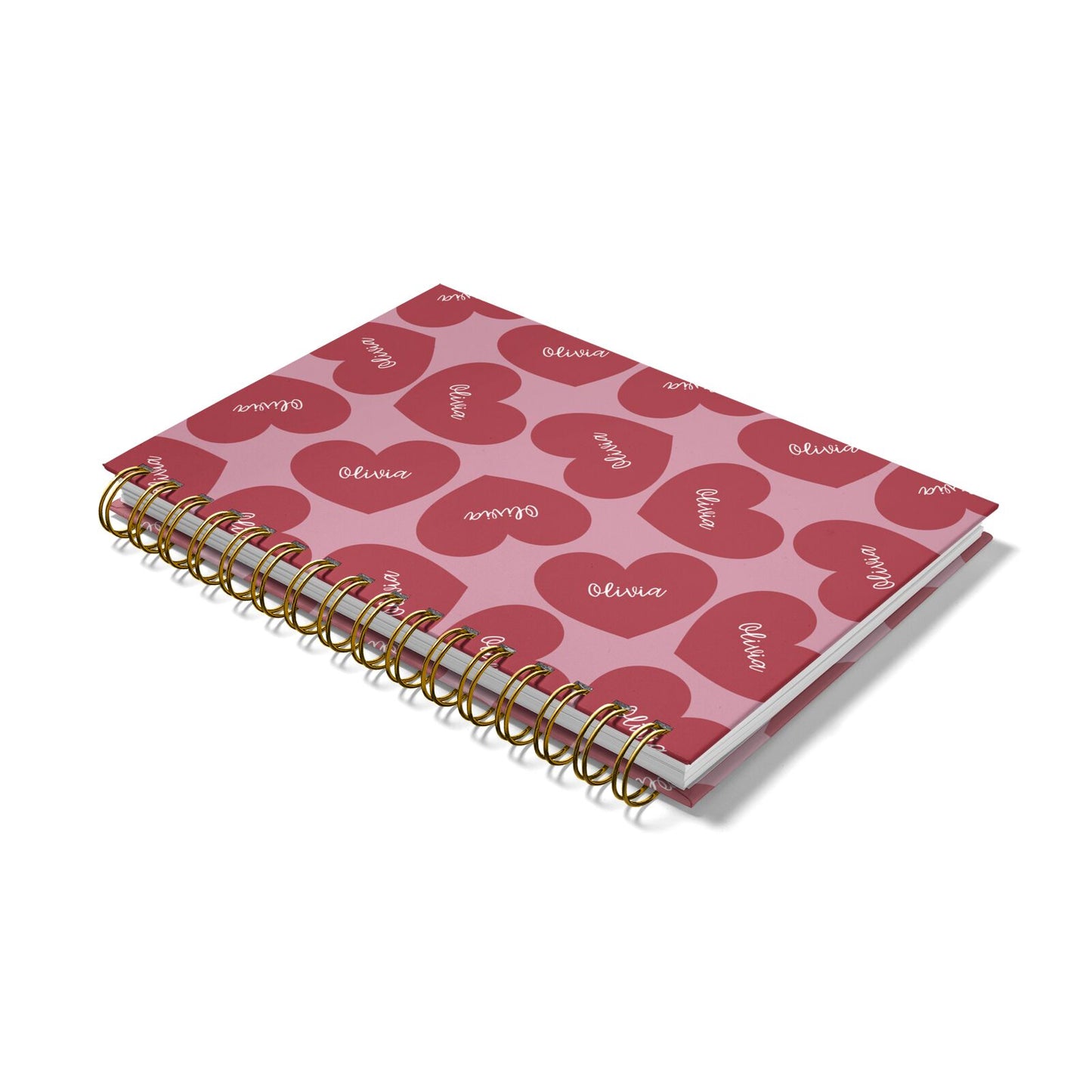Personalised Valentine Heart Notebook with Gold Coil Laid Flat