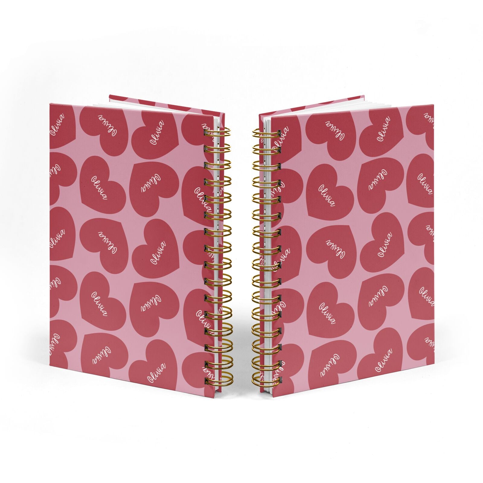 Personalised Valentine Heart Notebook with Gold Coil Spine View