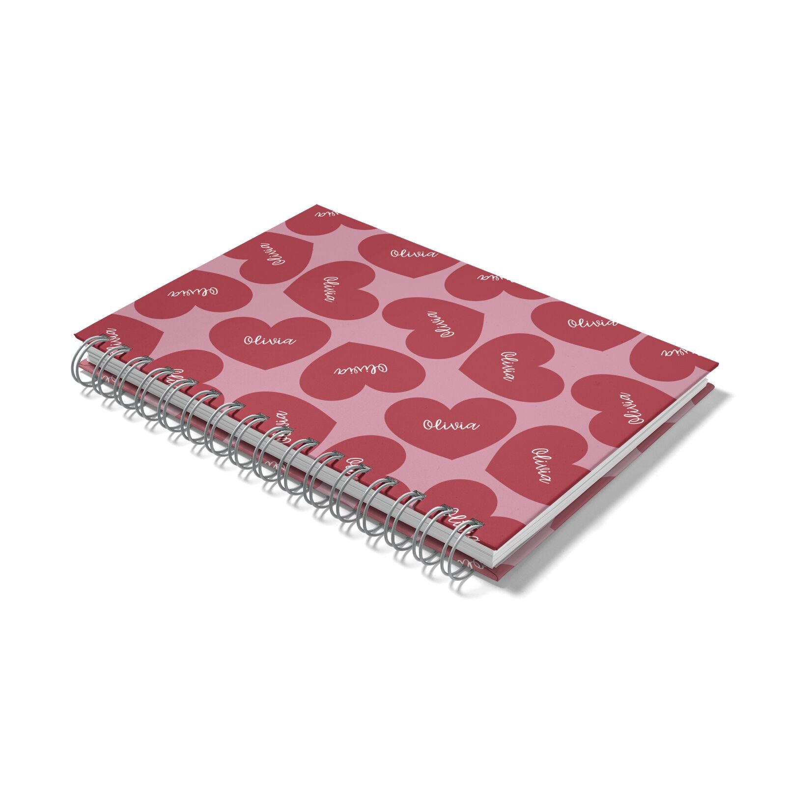 Personalised Valentine Heart Notebook with Grey Coil Laid Flat