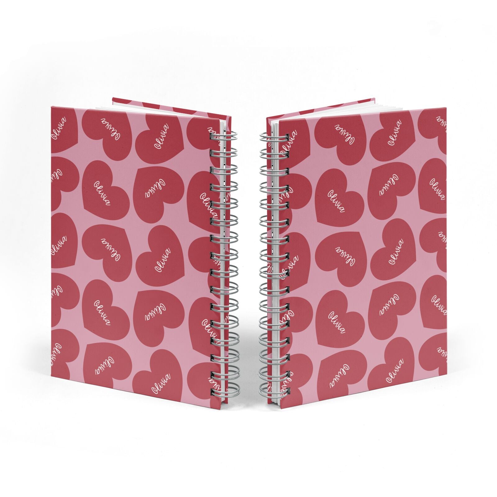 Personalised Valentine Heart Notebook with Grey Coil Spine View