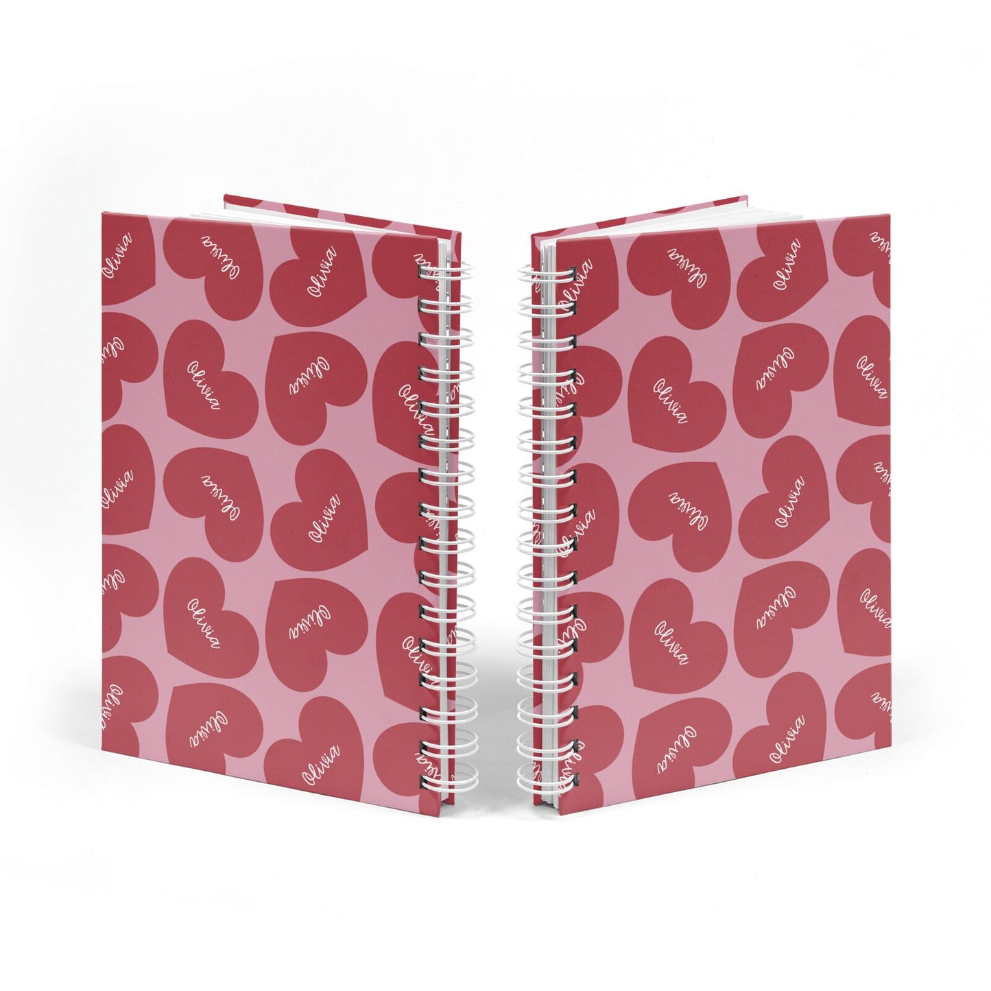 Personalised Valentine Heart Notebook with White Coil Spine View