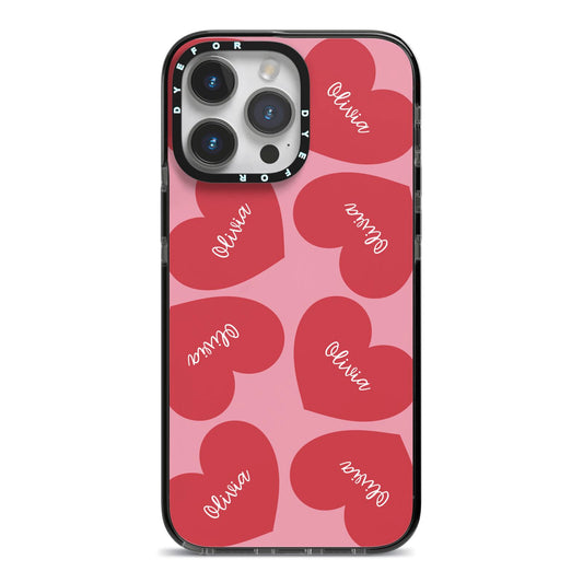 Personalised Valentine Heart iPhone 14 Pro Max Black Impact Case on Silver phone