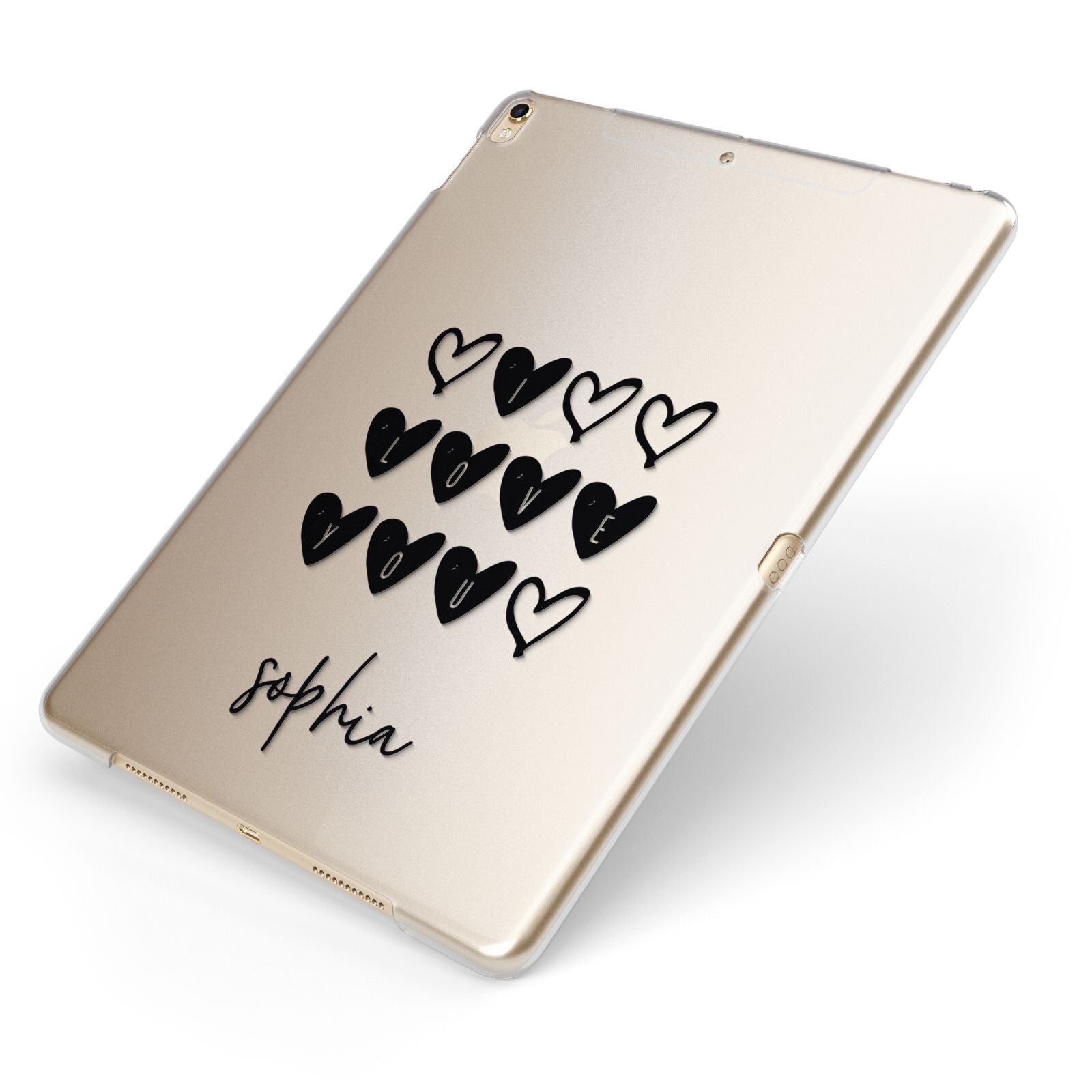 Personalised Valentine Hearts Name Black Apple iPad Case on Gold iPad Side View