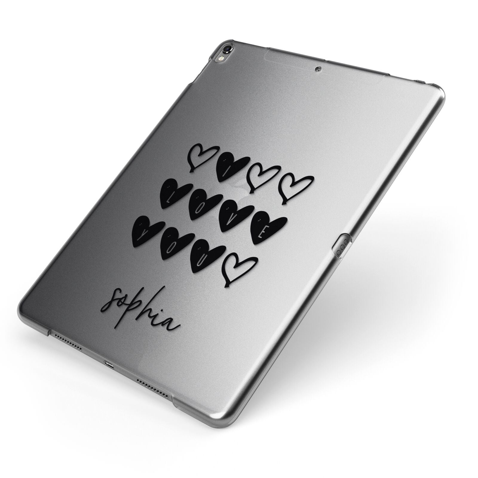 Personalised Valentine Hearts Name Black Apple iPad Case on Grey iPad Side View