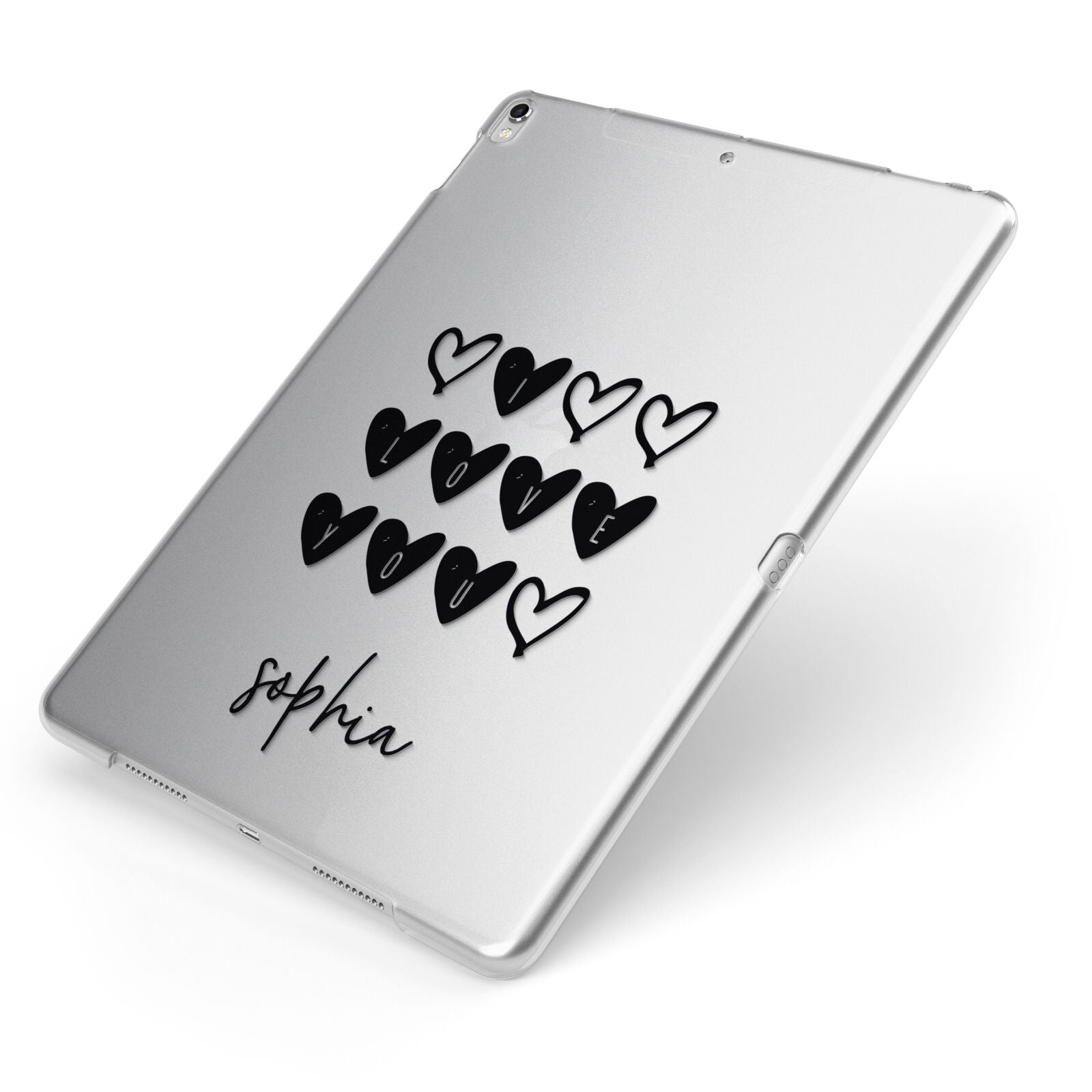 Personalised Valentine Hearts Name Black Apple iPad Case on Silver iPad Side View