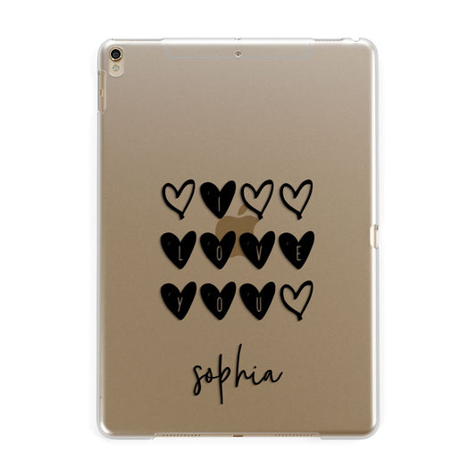 Personalised Valentine Hearts Name Black Apple iPad Gold Case