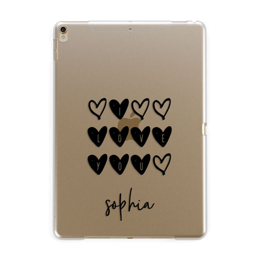 Personalised Valentine Hearts Name Black Apple iPad Gold Case