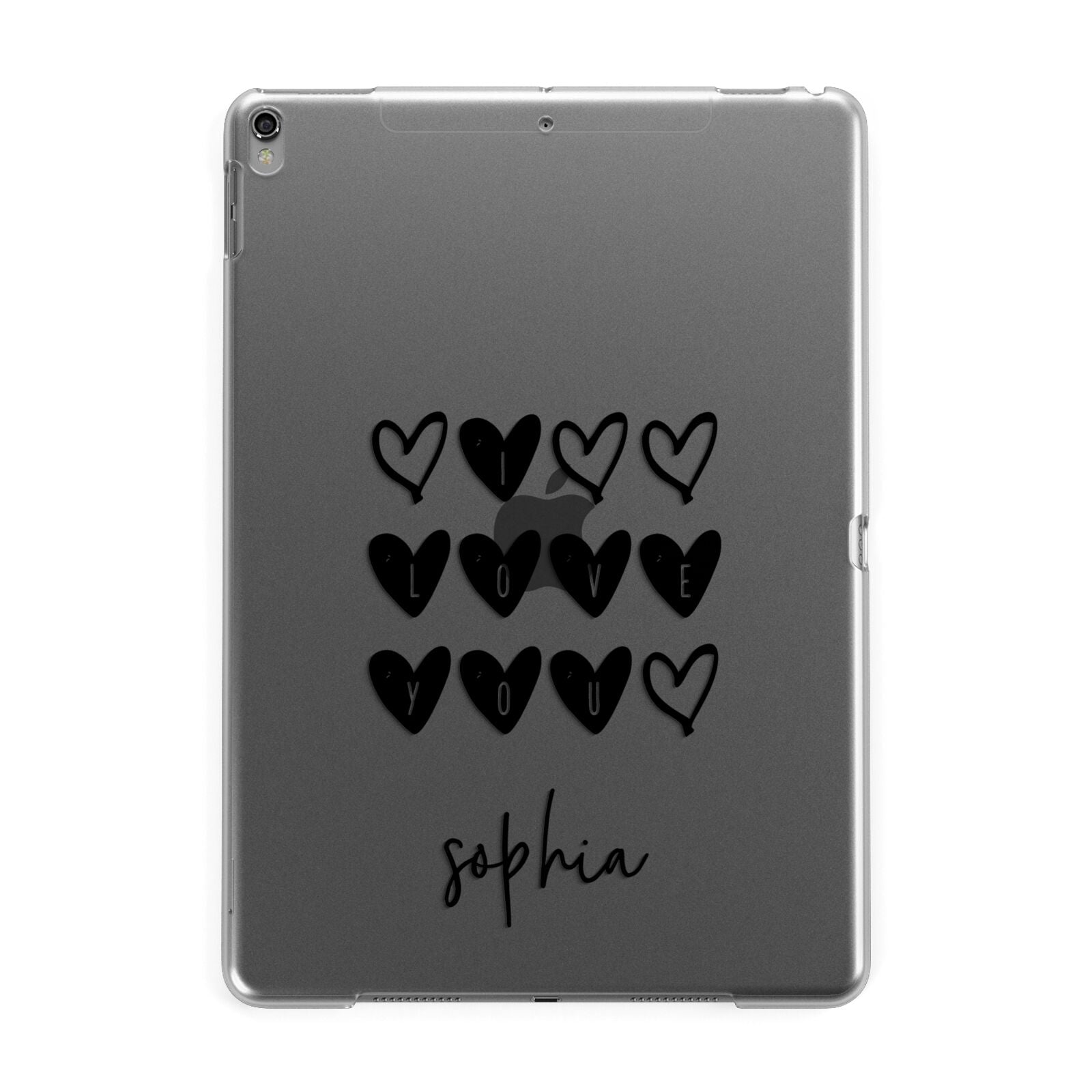 Personalised Valentine Hearts Name Black Apple iPad Grey Case