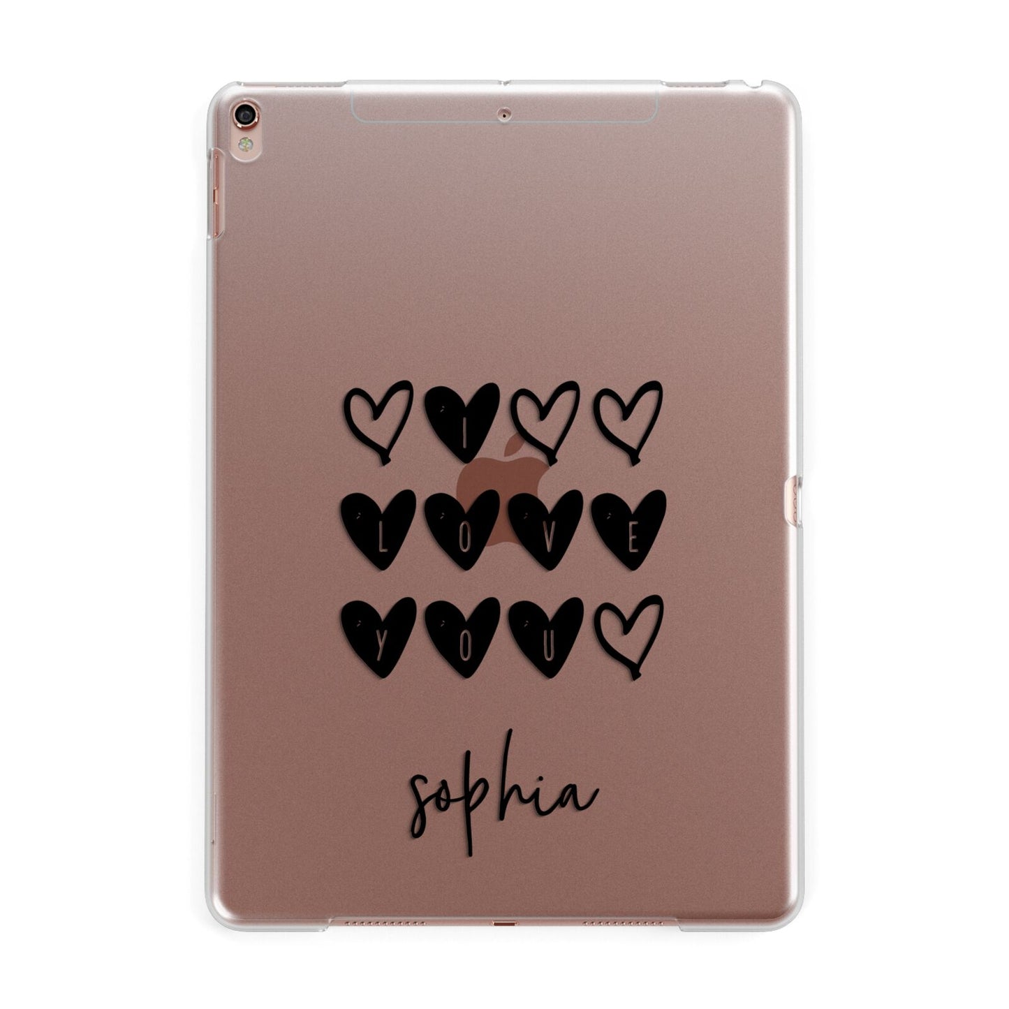 Personalised Valentine Hearts Name Black Apple iPad Rose Gold Case