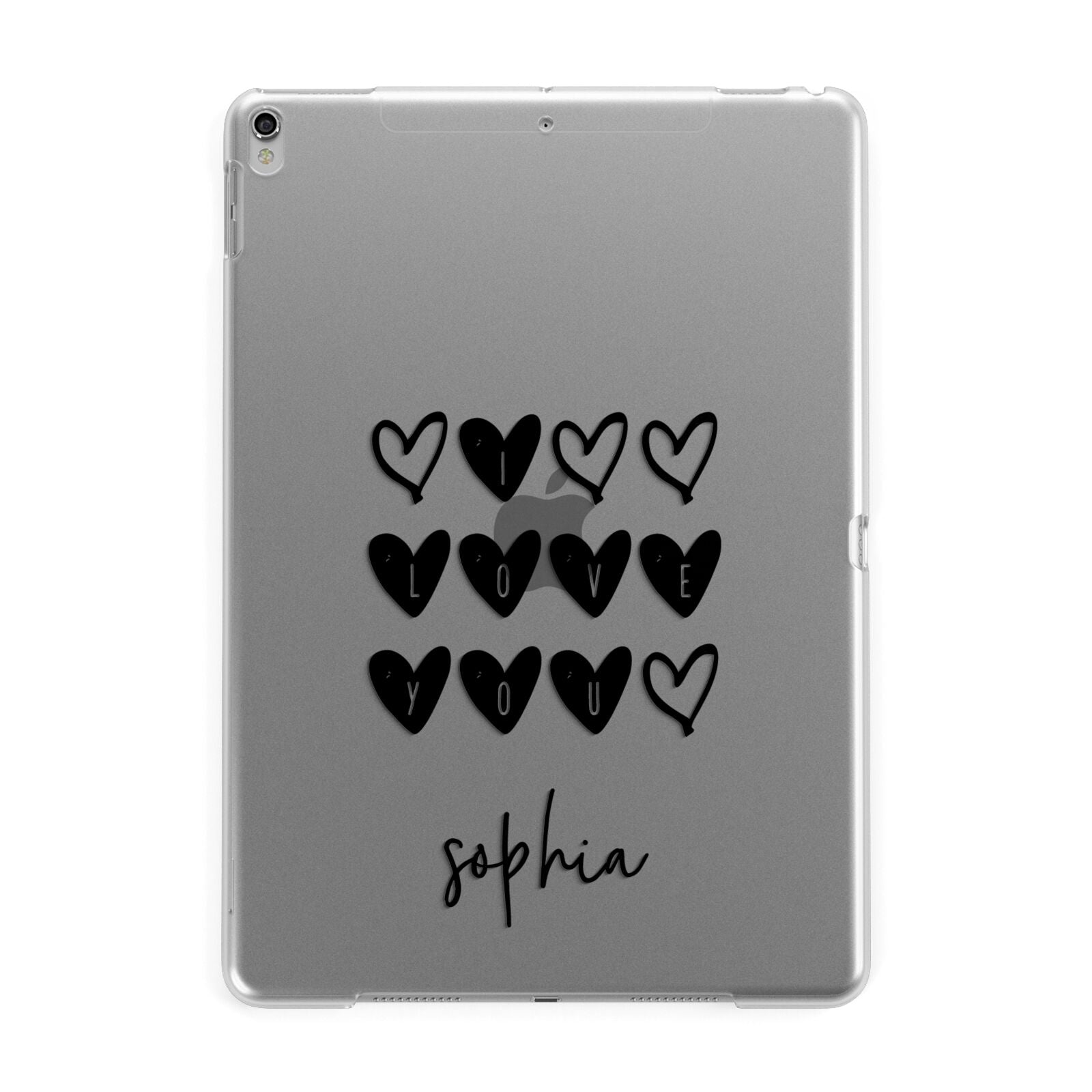 Personalised Valentine Hearts Name Black Apple iPad Silver Case
