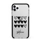 Personalised Valentine Hearts Name Black Apple iPhone 11 Pro Max in Silver with Black Impact Case