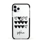 Personalised Valentine Hearts Name Black Apple iPhone 11 Pro in Silver with Black Impact Case