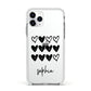 Personalised Valentine Hearts Name Black Apple iPhone 11 Pro in Silver with White Impact Case