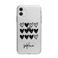 Personalised Valentine Hearts Name Black Apple iPhone 11 in White with Bumper Case
