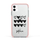 Personalised Valentine Hearts Name Black Apple iPhone 11 in White with Pink Impact Case