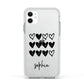 Personalised Valentine Hearts Name Black Apple iPhone 11 in White with White Impact Case