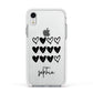 Personalised Valentine Hearts Name Black Apple iPhone XR Impact Case White Edge on Silver Phone
