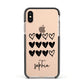 Personalised Valentine Hearts Name Black Apple iPhone Xs Impact Case Black Edge on Gold Phone