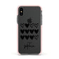 Personalised Valentine Hearts Name Black Apple iPhone Xs Impact Case Pink Edge on Black Phone