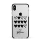 Personalised Valentine Hearts Name Black Apple iPhone Xs Max Impact Case Black Edge on Silver Phone