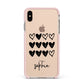 Personalised Valentine Hearts Name Black Apple iPhone Xs Max Impact Case Pink Edge on Gold Phone