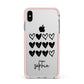 Personalised Valentine Hearts Name Black Apple iPhone Xs Max Impact Case Pink Edge on Silver Phone