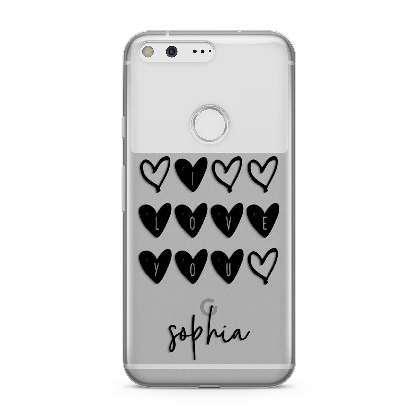 Personalised Valentine Hearts Name Black Google Pixel Case