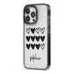 Personalised Valentine Hearts Name Black iPhone 13 Pro Black Impact Case Side Angle on Silver phone