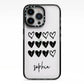 Personalised Valentine Hearts Name Black iPhone 13 Pro Black Impact Case on Silver phone