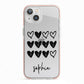 Personalised Valentine Hearts Name Black iPhone 13 TPU Impact Case with Pink Edges