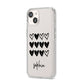 Personalised Valentine Hearts Name Black iPhone 14 Clear Tough Case Starlight Angled Image