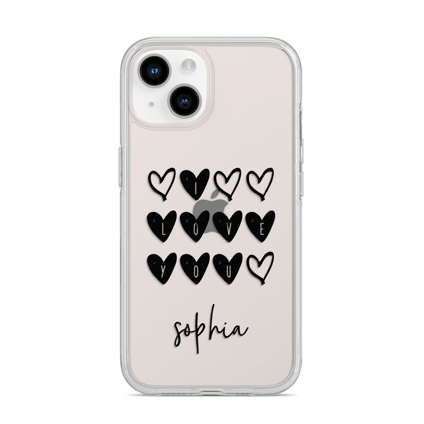 Personalised Valentine Hearts Name Black iPhone 14 Clear Tough Case Starlight