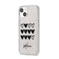 Personalised Valentine Hearts Name Black iPhone 14 Glitter Tough Case Starlight Angled Image