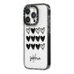Personalised Valentine Hearts Name Black iPhone 14 Pro Black Impact Case Side Angle on Silver phone