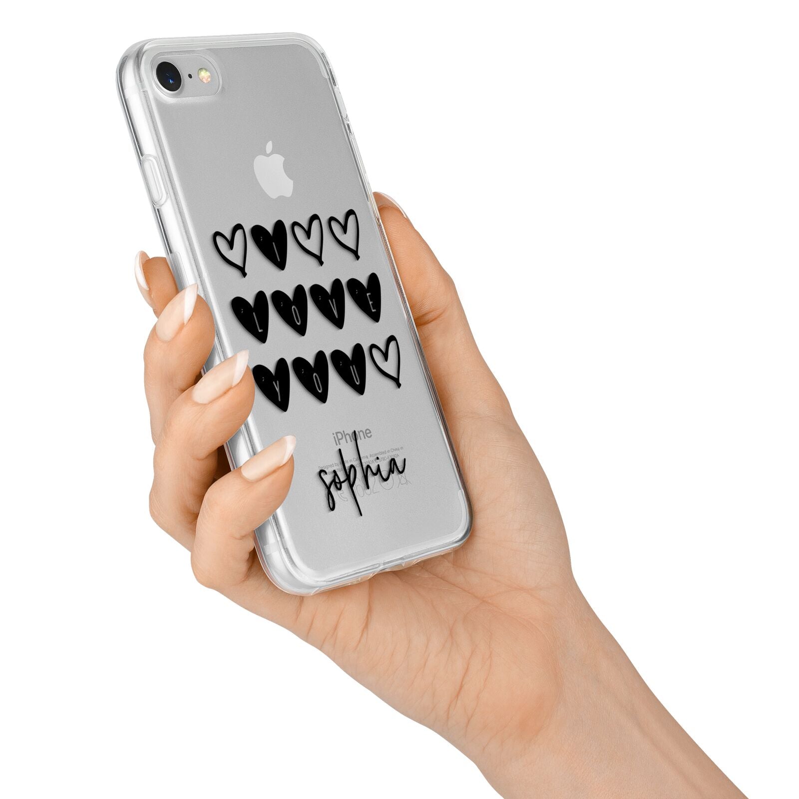 Personalised Valentine Hearts Name Black iPhone 7 Bumper Case on Silver iPhone Alternative Image