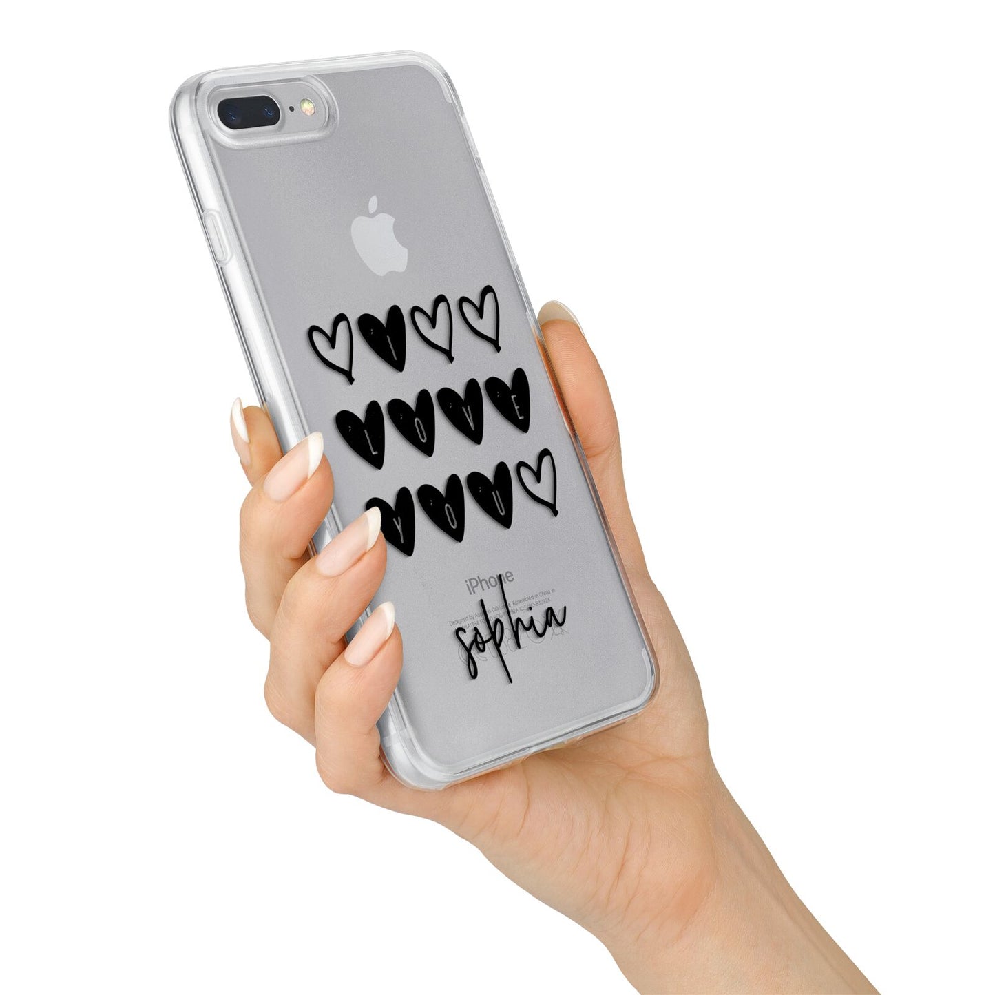 Personalised Valentine Hearts Name Black iPhone 7 Plus Bumper Case on Silver iPhone Alternative Image