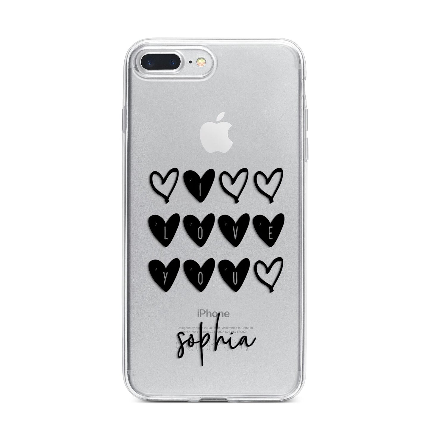 Personalised Valentine Hearts Name Black iPhone 7 Plus Bumper Case on Silver iPhone