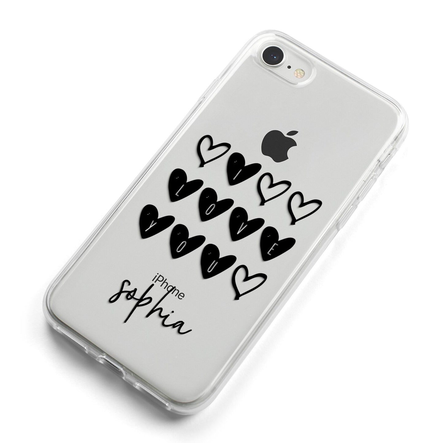 Personalised Valentine Hearts Name Black iPhone 8 Bumper Case on Silver iPhone Alternative Image