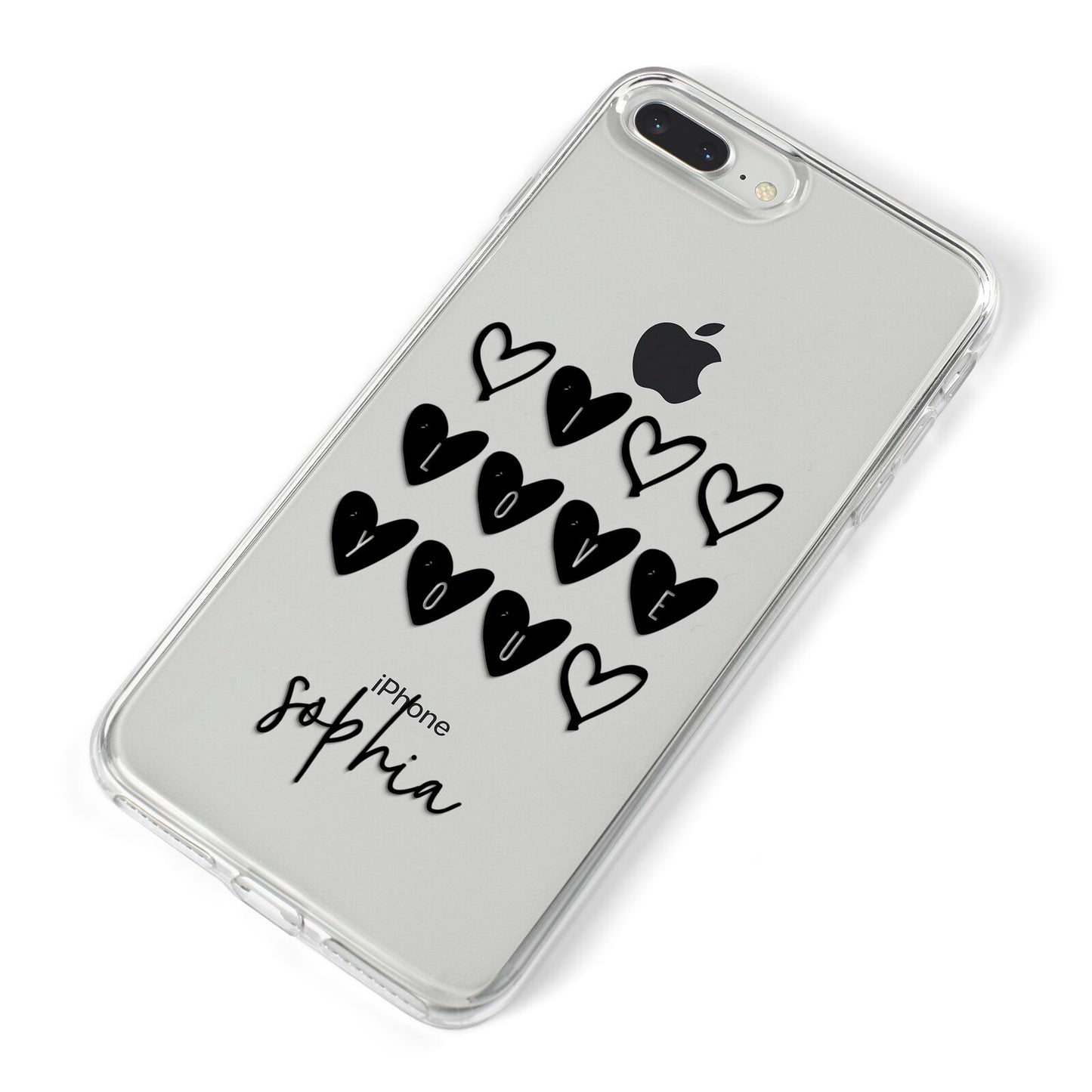 Personalised Valentine Hearts Name Black iPhone 8 Plus Bumper Case on Silver iPhone Alternative Image
