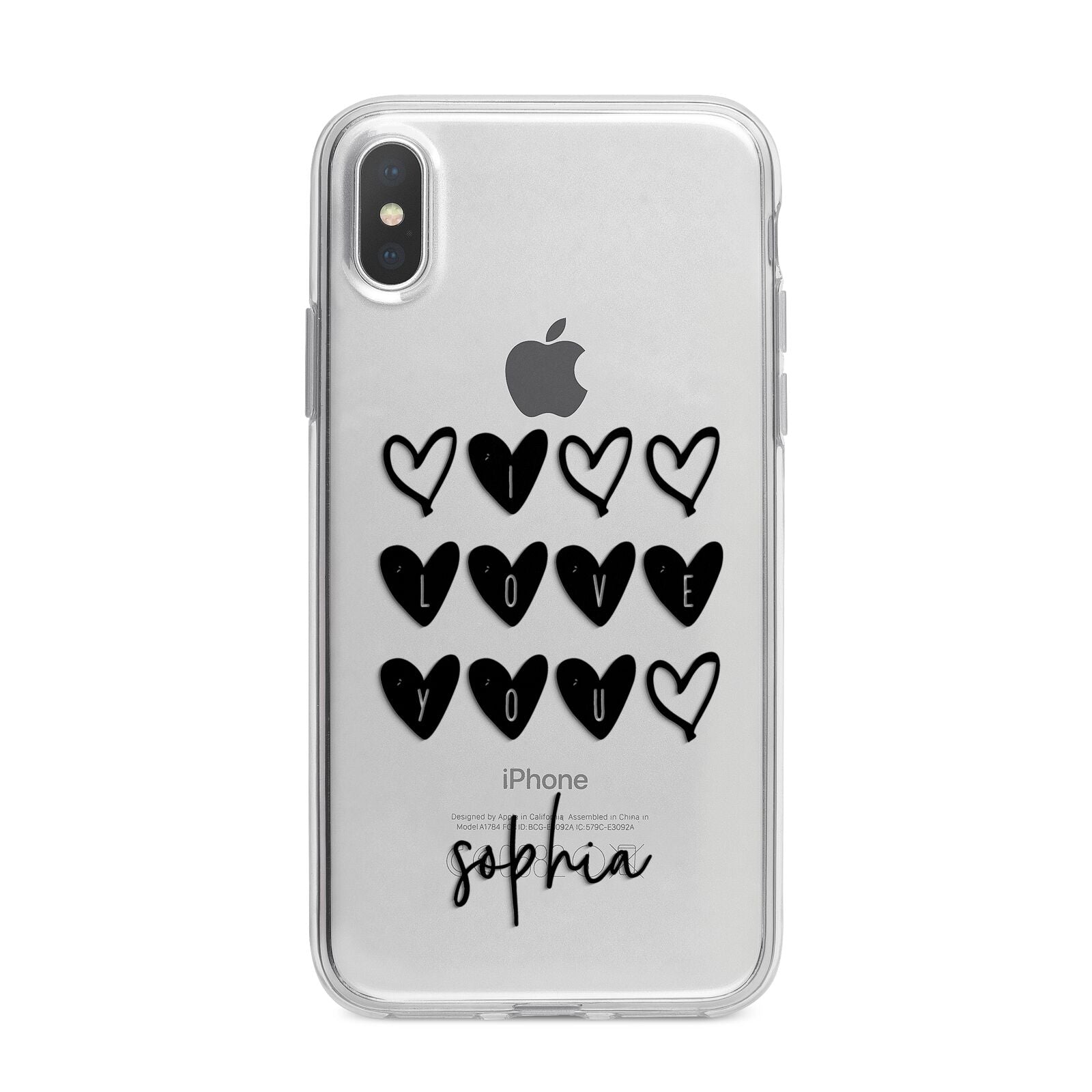 Personalised Valentine Hearts Name Black iPhone X Bumper Case on Silver iPhone Alternative Image 1