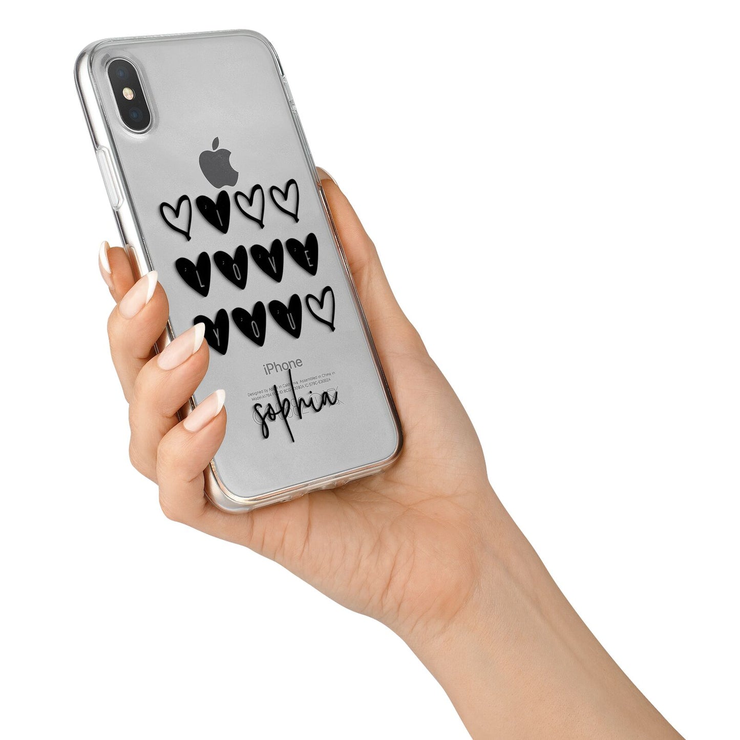 Personalised Valentine Hearts Name Black iPhone X Bumper Case on Silver iPhone Alternative Image 2