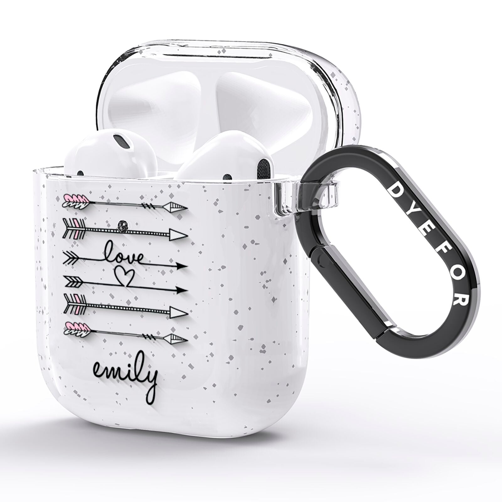 Personalised Valentine Name Clear Transparent AirPods Glitter Case Side Image