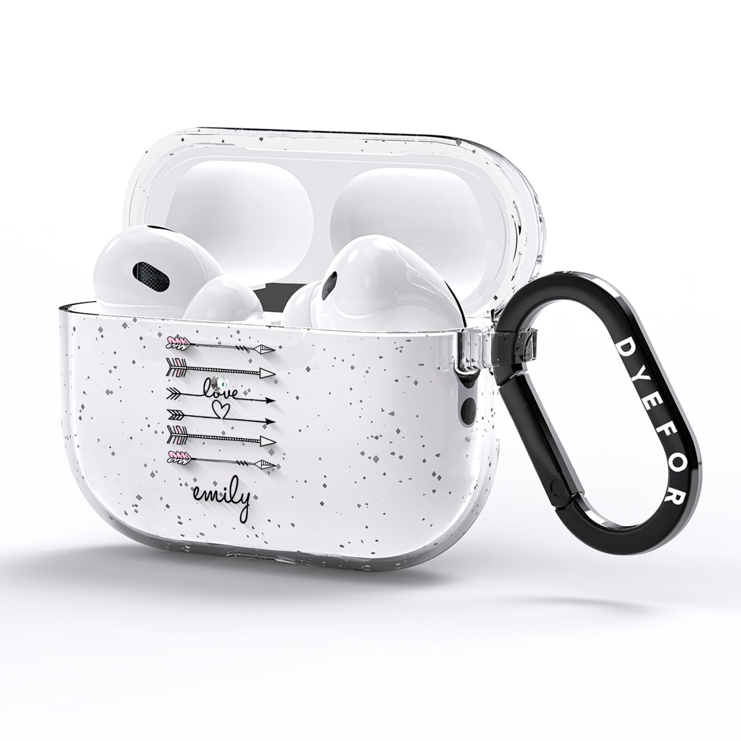 Personalised Valentine Name Clear Transparent AirPods Pro Glitter Case Side Image