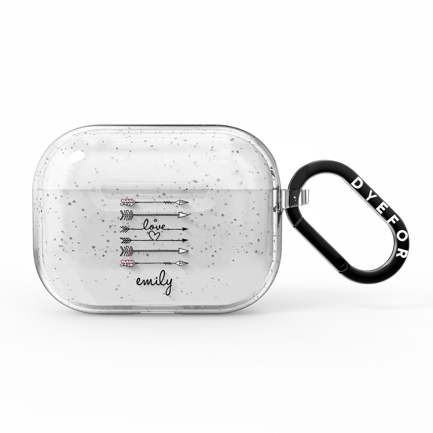 Personalised Valentine Name Clear Transparent AirPods Pro Glitter Case