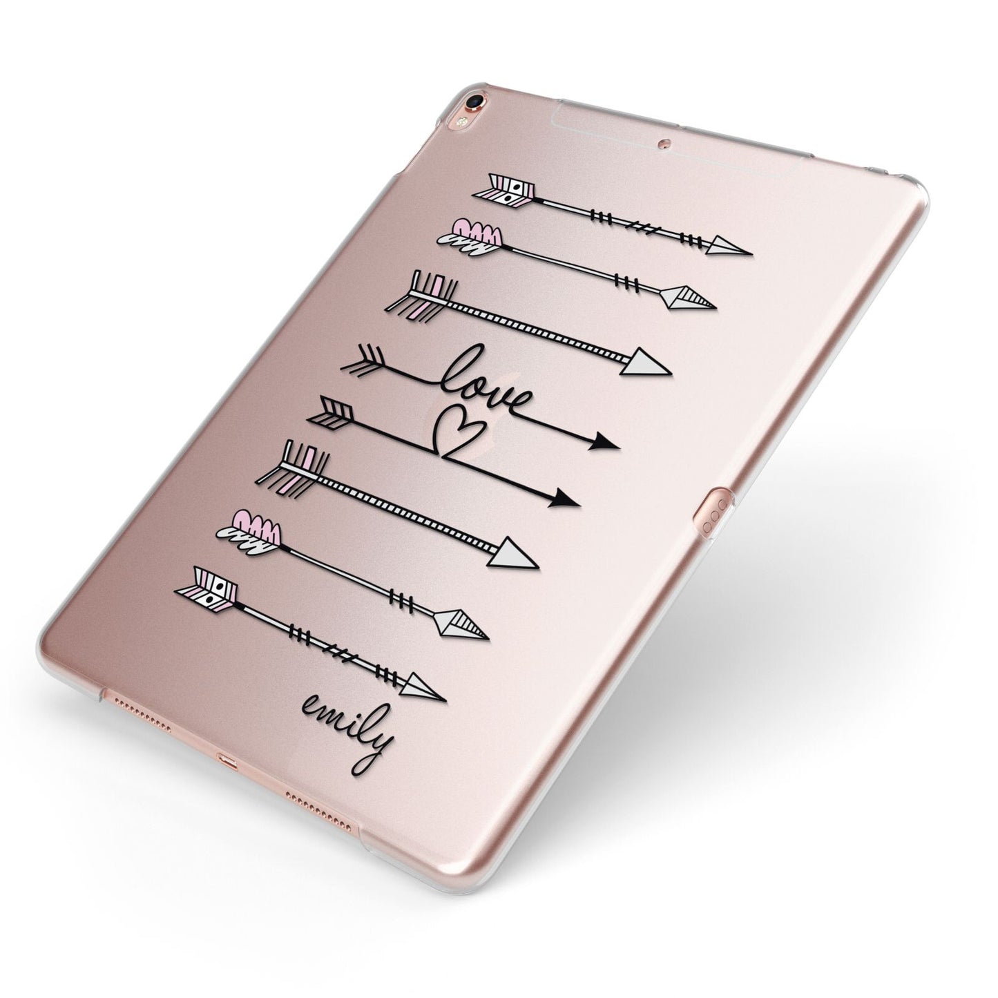 Personalised Valentine Name Clear Transparent Apple iPad Case on Rose Gold iPad Side View