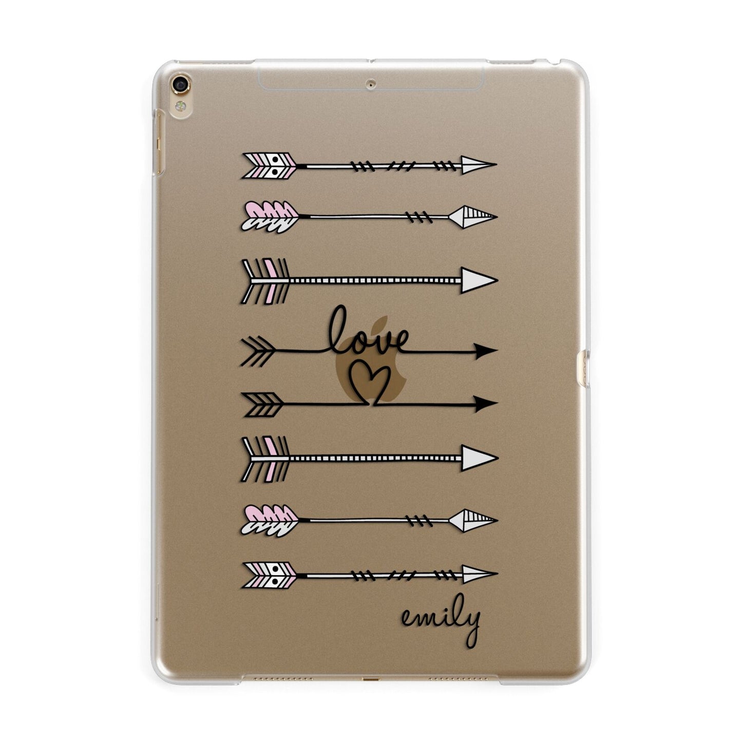 Personalised Valentine Name Clear Transparent Apple iPad Gold Case