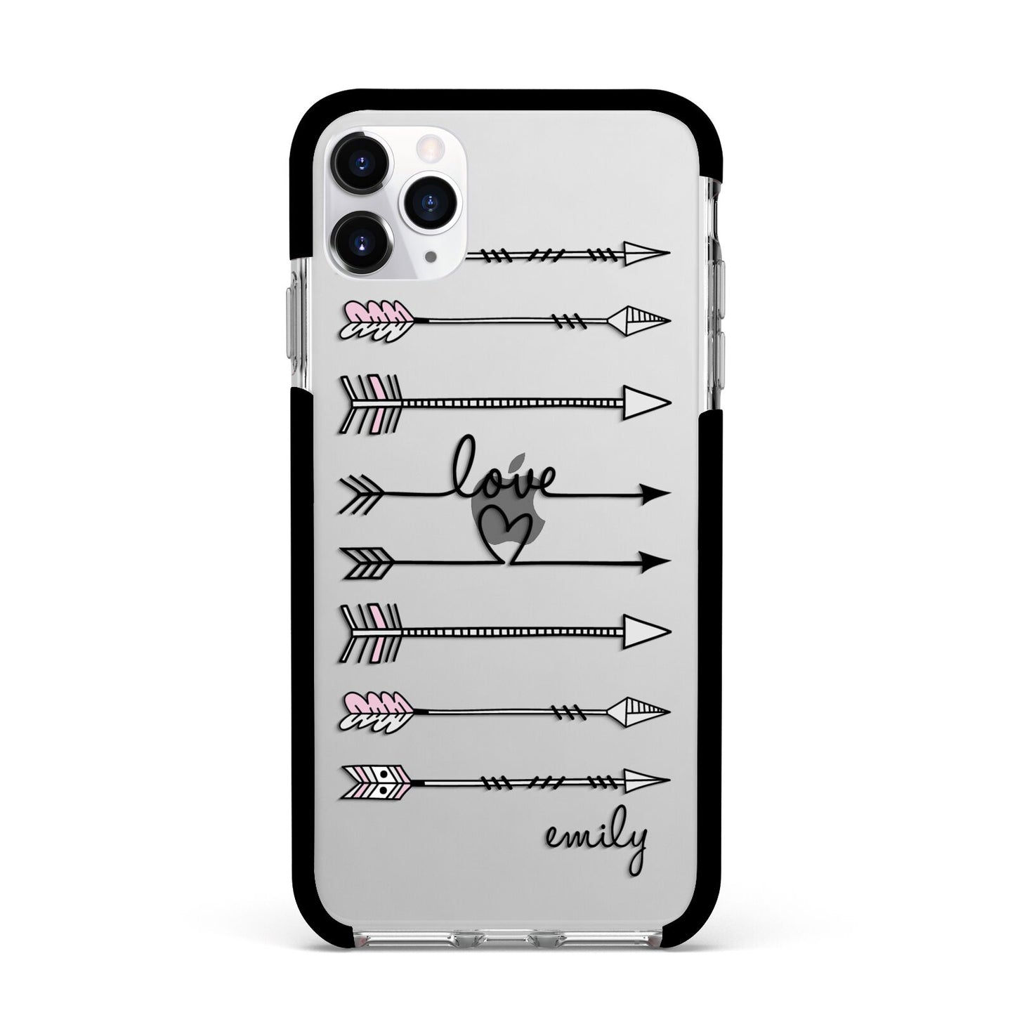 Personalised Valentine Name Clear Transparent Apple iPhone 11 Pro Max in Silver with Black Impact Case