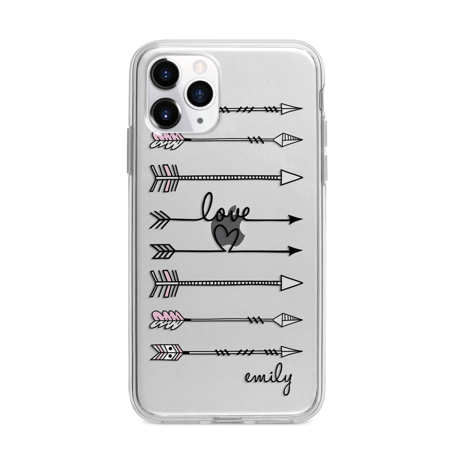 Personalised Valentine Name Clear Transparent Apple iPhone 11 Pro Max in Silver with Bumper Case